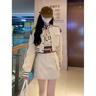 College-style Pure Sweet Spice Girls Baseball Suit Jacket Sling Skirt suit Women's Little Fried Street Three-piece Set Autumn