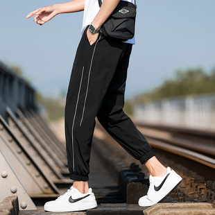 Summer Thin Casual Pants Men's Korean-style Fashionable Brand Ice-feeling Breathable Pants Men's Loose-fit Cropped Sports Pants