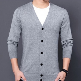 New Knitted Spring and Autumn Wool Cardigan Jacket Sweater Casual Solid Color Wool Sweater Men's Thin Middle-aged Sweater