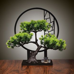 New Chinese Style Welcome Pine Green Plant Bonsai Living Room Wine Cabinet Home Entrance Creative Decoration Zen Screen Roga