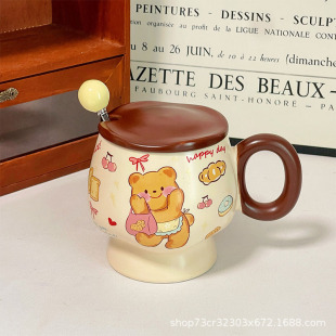Butter Bear with Lid Spoon Mug Ceramic Cup Accompanying Gift Birthday Gift Water Cup Breakfast High Color Value