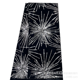 New high-end flannel embroidered silver beads beads embroidered full fireworks sparkling lace fashion evening dress fabric