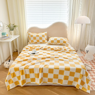 2024 New Flannel Shun Cotton Cross-border Long Velvet Blanket Cover Blanket Panda Velvet Checkerboard Blanket Casual Blanket