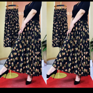 Summer New Style Middle-Aged Mother's Skirt High-End Drapey Floral Summer Skirt Thin Half Skirt