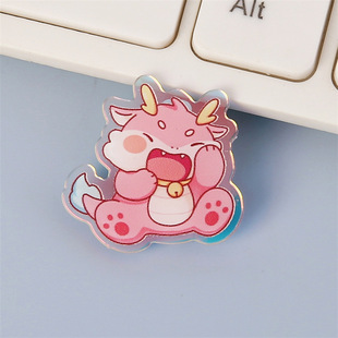 Cute little blue dragon laser acrylic brooch cartoon dragon year badge pin schoolbag pendant decorative accessories patch