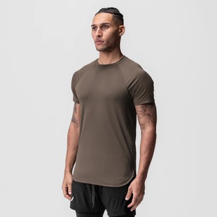 Summer European and American Large Size Sports Short-sleeved Men's Crewneck Breathable Quick-drying Fitness Training Elastic Solid Color Casual T-shirt