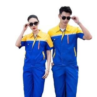 Factory wholesale short sleeve overalls suit summer thin fashion color matching breathable sweat-wicking auto repair suit tooling logo