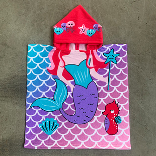 Boys and girls baby bath towel cape children mermaid cute bathrobe hooded beach towel swimming pullover wearable Cape