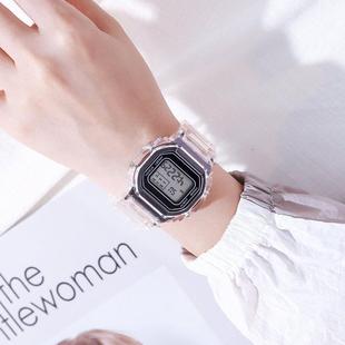 Shrimp skin explosive sports series transparent small square ins wind electronic watch waterproof led watch for men and women students