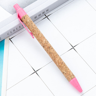 New Wood Grain Plastic Pen Wheat Straw Cork Press Ballpoint Pen Spot Wholesale Gift Promotion Pen Advertising Ballpoint Pen