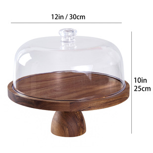 Cake Tray Acacia Wood Snack Display Rack with Transparent Acrylic Lid Dust-proof Glass Cover