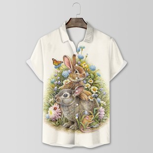 2024 cross-border European and American men's summer new 3D digital printing shirt Hawaiian casual short-sleeved lapel men's clothing