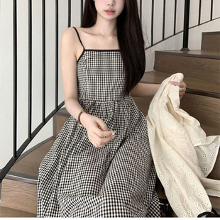 Korean style plaid suspenders dress suit women's 2025 new high waist slimming sunscreen top skirt two-piece set