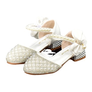 Girls High Heels Soft Sole Foreign-style Children's Rhinestone Performance Princess Shoes Little Girl's Catwalk Dress Silver Crystal Shoes