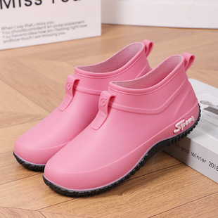Women's Fashion Low-top Shallow Mouth Non-slip Rain Shoes Kitchen Adult Working Rubber Shoes Women's Oil-proof Acid and Alkali Resistant Water Shoes