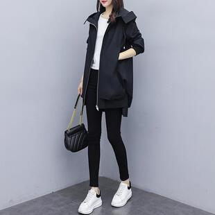 Lim 2024 Spring and Autumn Korean Style khaki Loose Casual Hooded Coat Women's Mid-length Black Elegant Jacket