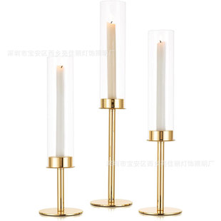 Cross-border special European-style retro glass candlestick decoration metal electroplating wedding birthday party table decoration props