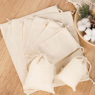 Thickened Cotton Bag Natural Color Drawstring Add Logo Pure Cotton Bag Jewelry Storage Gift Bag