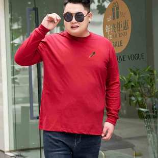 Men's Plus Size Spring and Autumn Top Plus Size Round Neck Printed Autumn Clothes Loose Base Shirt Chubby Long-sleeved T-shirt