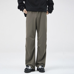 LKTM Men # американские вертикальные прямые брюки для мужчин высокого уровня парашютист складки свободные широкие ноги повседневные длинные брюки