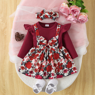 Children's Autumn Princess dress Baby Long Sleeve Fake Two-piece Strap Dress