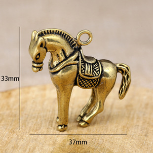 Vintage Pure Copper Keychain Creative Brass Zodiac Key Pendant Simple Cute Zodiac Animal Keychain