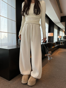 Baishi Wanggao Heavy Weight fleece-lined Thickened Machete Pants Hidden Flesh Slimming Casual Pants Women's Winter Loose-fit Wide Leg Pants