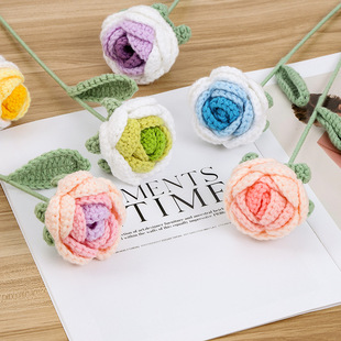 Cross-border Amazon rose woven artificial flower handmade crochet artificial flower wool flower finished Valentine's Day gift