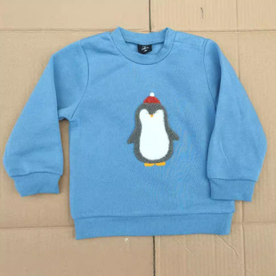 24 Winter in stock Style Casual Simple Neutral Shoulder Buckle Pullover Cotton Boy's Penguin Embroidered Velvet Sweatshirt