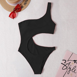 Amazon triangle hot spring bikini 2025 Europe and the United States solid color shoulder lock empty tight one-piece swimsuit wholesale