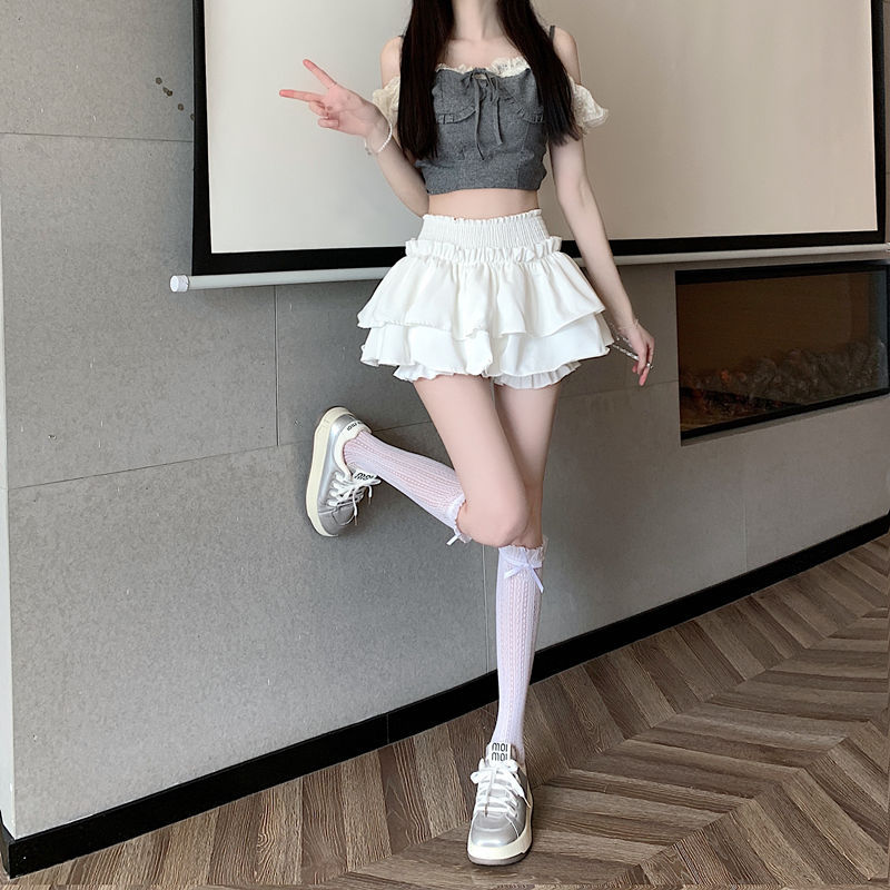 White Skirt Women's Summer 2024 New Ballet Academy Style Cake Skirt Short Skirt Pontoon Pleated Skirt