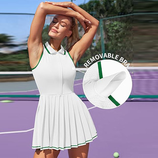 Crossover Colour Polo Neck Tennis Skirt Golf dress Moisture Wicking Half Zip Pleated Fitness Skirt