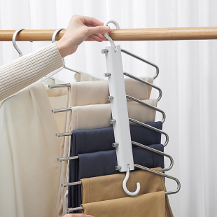 Wholesale folding pants rack household wardrobe multi-layer pants clip multi-functional storage convenient pants rack pants hanger storage