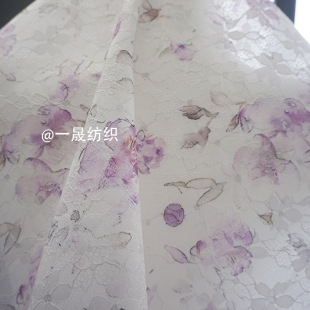 Watercolor floral printing composite water soluble bright diamond lace diamond linen fabric new Chinese style dress clothing fabric