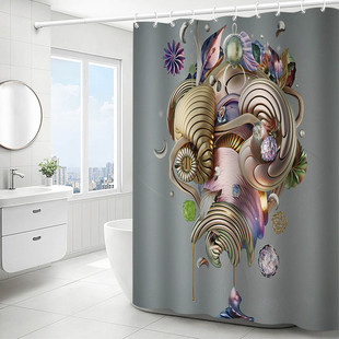 Waterproof shower curtain Amazon explosion 3D printing new art polyester shower curtain with hook