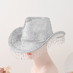 New Men's and Women's Western Cowboy Hats with Large Brim, Fashionable Rhinestone Tassels, Peach Heart Design, Bridal Hat for Birthday