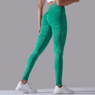 Cross-border European and American seamless Crescent washed high waist tight peach hip lifting yoga pants sports running fitness cropped pants
