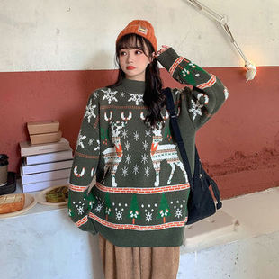 Christmas Sweater 2023 Autumn and Winter New Sweet Loose Crewneck Pullover Long Sleeve Thickened Knitted Sweater for Women