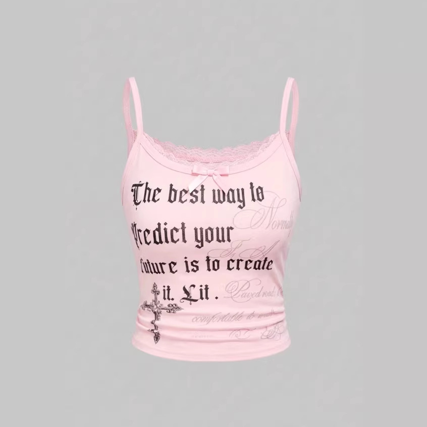 Summer New European and American Cross-Border Fashion Letter Gothic Sexy Print Sleeveless Backless Y2K Tank Top Women's Clothing Wholesale
