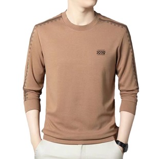 Men's Spring and Autum Long-Sleeved New Style 2024 Long-Sleeved T-Shirt Men's Round Neck Trendyy Long-Sleeved Pure Color Sweatshirt for Young and Middle-Aged People