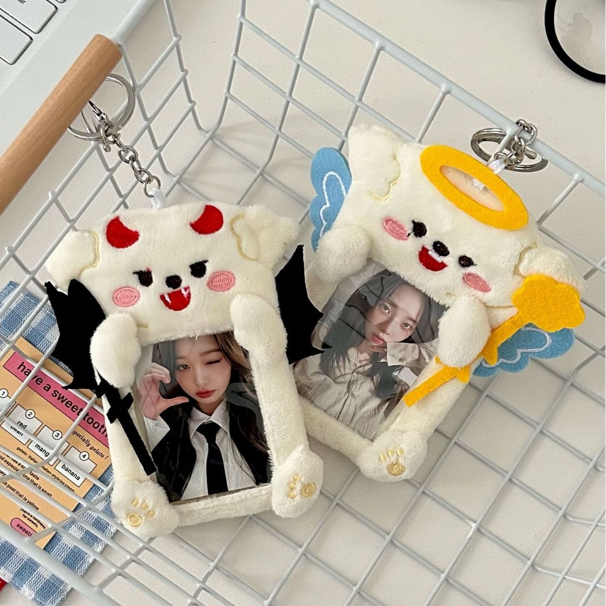 Angels and Demons Plush Card Set South Korea Ins-style Porocler Goka Love Bean Small Card Display Pendant for Couple