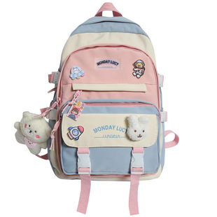 Schoolbag contrast color female ins style Korean high school junior high school backpack high-looking Mori versatile large capacity backpack