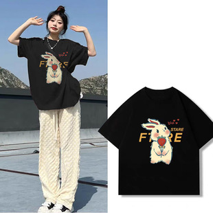 Pure Cotton Short-sleeved T-shirt Women's 2025 Summer Funny Vitality American T-shirt Top Casual Heavy Shoulder-drop Women's Letters
