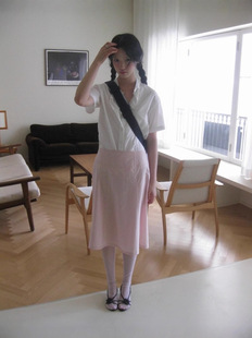 Now Korean Designer Smo*Thmo*D High-Waisted Pink Skirt Korean Women's Simple Over-The-Knee Skirt