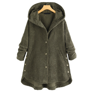 Cross-border Women's Clothing 2021 Autumn and Winter New Cotton Clothing Fashionable Casual Corduroy Hooded Cotton Outwear Women's Outwear