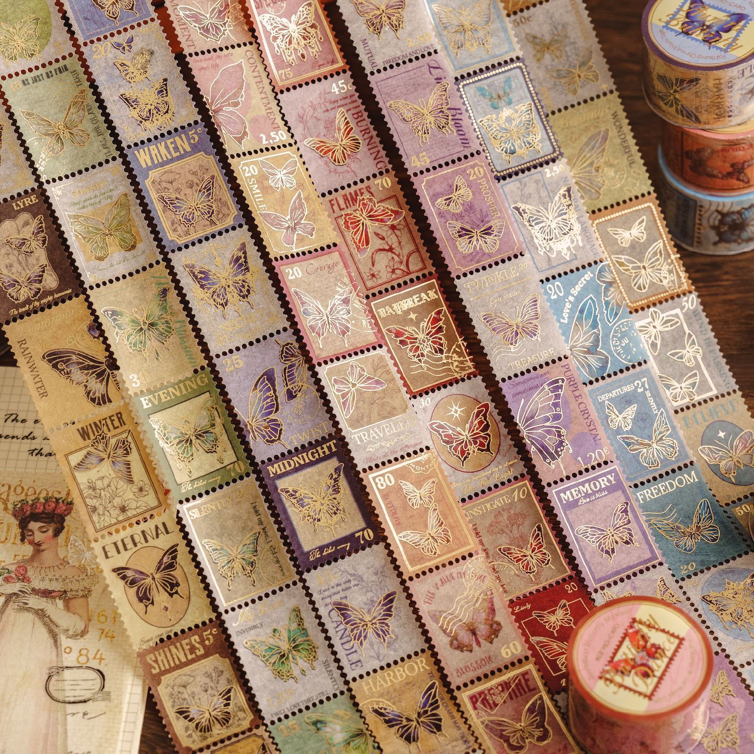 Mo ink bronzing and paper stamp tape borderless butterfly spectrum series retro hand account DIY material cycle decoration stickers