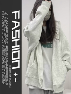 2024 New Fall/Winter melange gray Sweater Cardigan Jacket Hooded Joker Loose Lazy Style Casual Top Campus