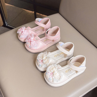 Girls' Guofeng Princess Shoes Sandals 2024 Spring and Summer New Embroidered Shoes Antique Style Baotou Little Girl's Horse-faced Skirt Shoes
