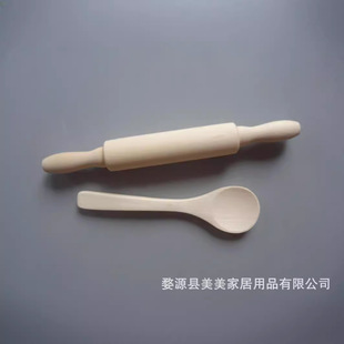 Wooden children's rolling pin small wooden spoon Baking suit children's DIY roller small noodle stick pottery rolling stick