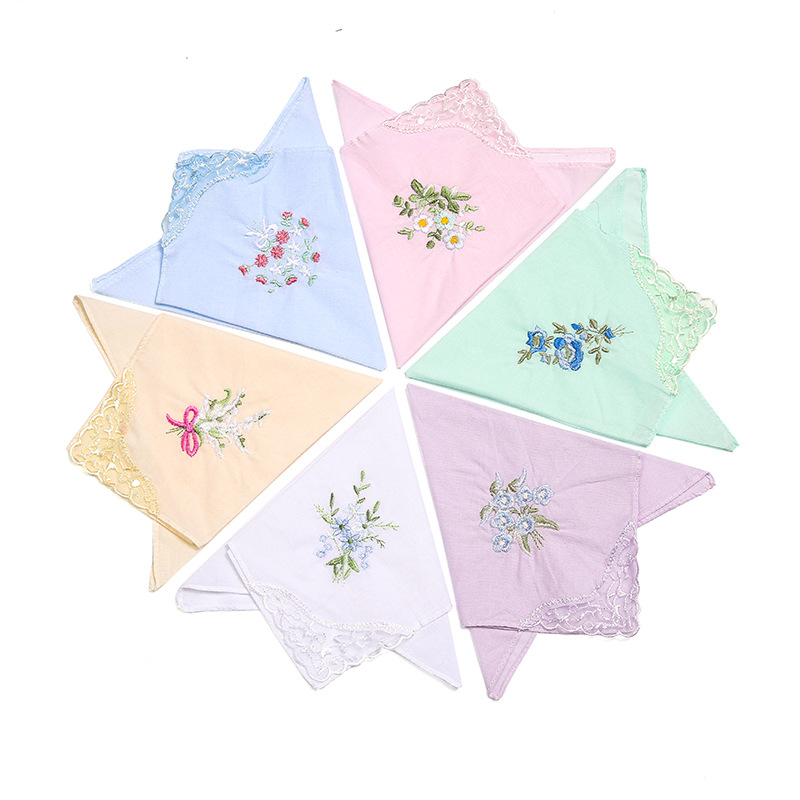 High-grade 60 yarn handkerchief butterfly flower embroidery lace cotton Women's printed handkerchief